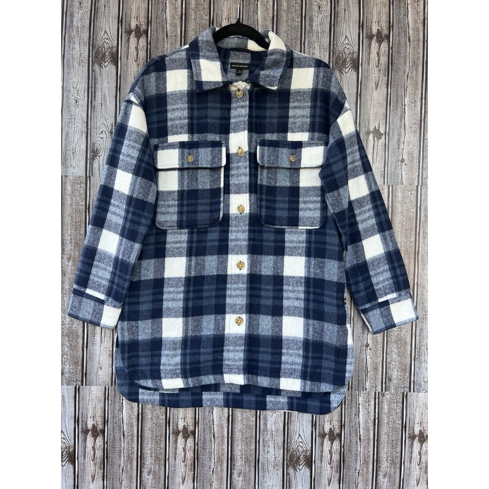 Banana Republic Women's Blue Plaid Flannel Button Front Shacket Size XS